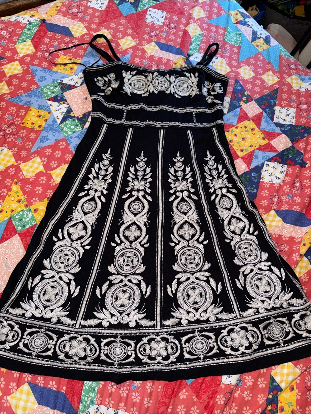INC International Concepts Black Dress with White Embroidery